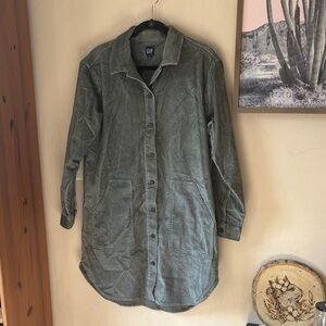 Gap Vintage Flight Grey-Green Corduroy Shirt Dress Size Small Preppy